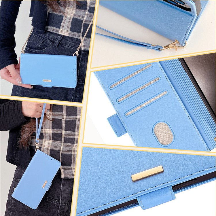 For Samsung Galaxy M15 5G Wallet Case Crossbody RFID Blocking PU Leather Phone Cover - Blue