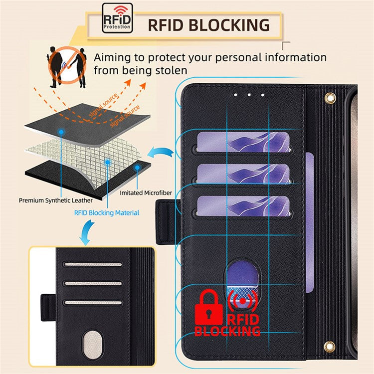 For Samsung Galaxy M15 5G Wallet Case Crossbody RFID Blocking PU Leather Phone Cover - Black