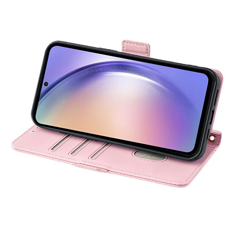 For Samsung Galaxy M15 5G Wallet Case Crossbody RFID Blocking PU Leather Phone Cover - Pink