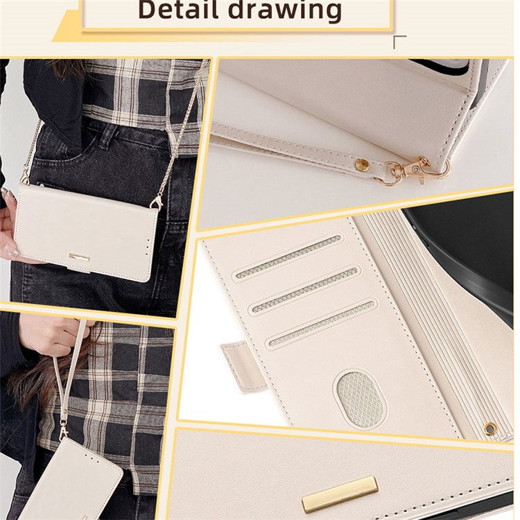 For Samsung Galaxy M15 5G Wallet Case Crossbody RFID Blocking PU Leather Phone Cover - White