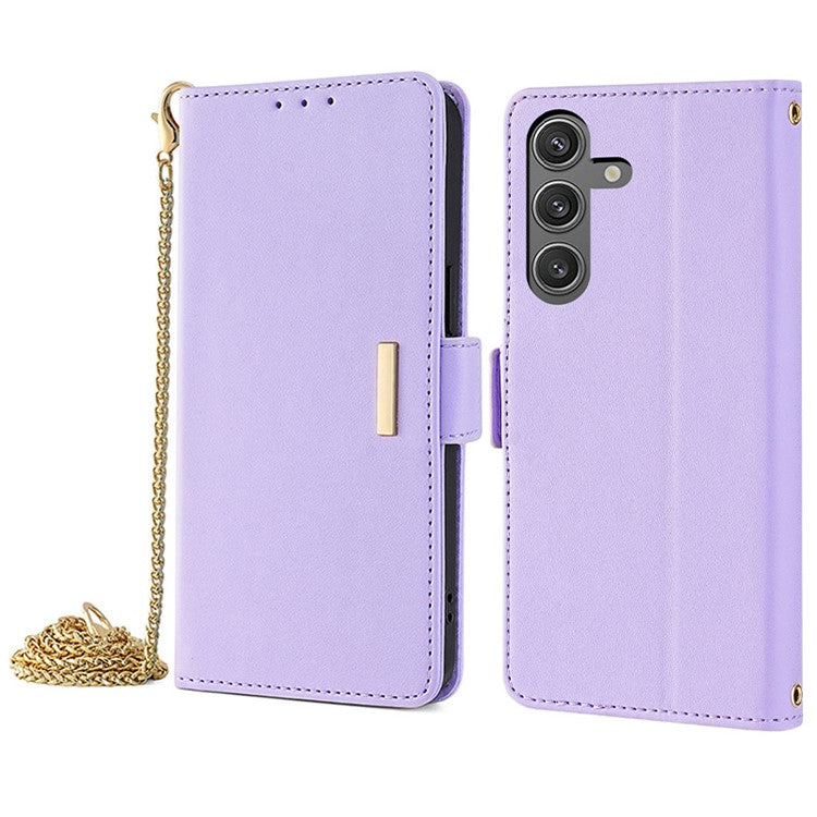 For Samsung Galaxy S24 Case RFID Blocking Leather Phone Cover with Hand Strap / Shoulder Strap - Purple