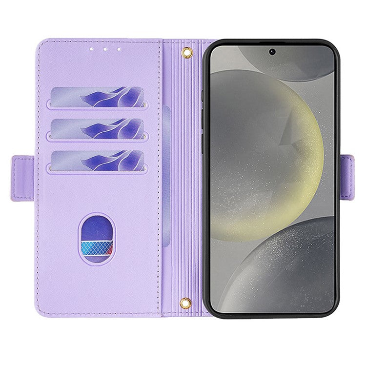 For Samsung Galaxy S24 Case RFID Blocking Leather Phone Cover with Hand Strap / Shoulder Strap - Purple