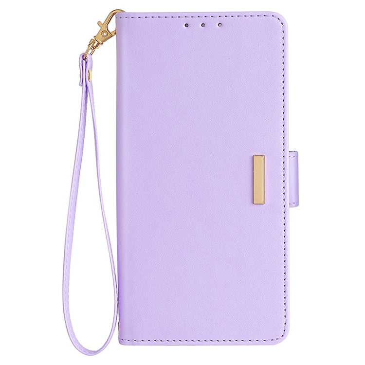 For Samsung Galaxy S24 Case RFID Blocking Leather Phone Cover with Hand Strap / Shoulder Strap - Purple