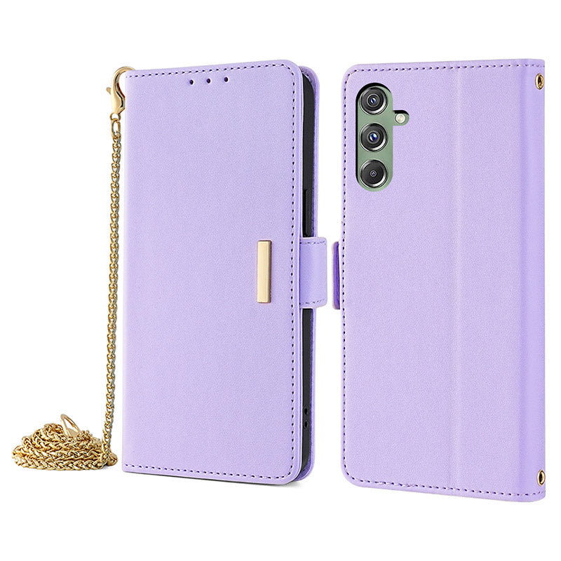For Samsung Galaxy M34 5G / F34 5G Wallet Case RFID Blocking Leather Phone Cover with 2 Straps - Purple