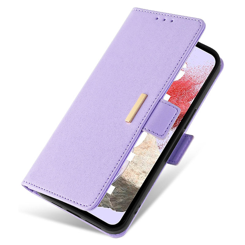 For Samsung Galaxy M34 5G / F34 5G Wallet Case RFID Blocking Leather Phone Cover with 2 Straps - Purple