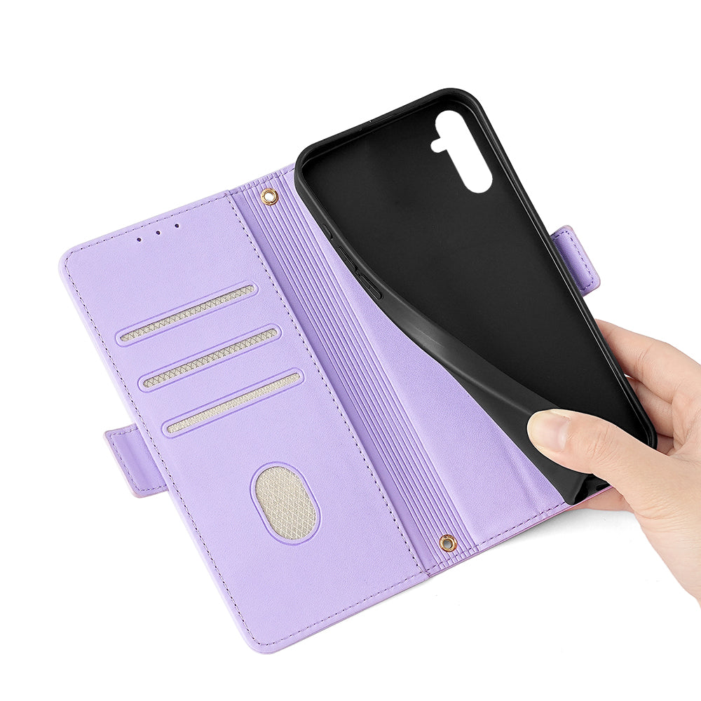 For Samsung Galaxy M34 5G / F34 5G Wallet Case RFID Blocking Leather Phone Cover with 2 Straps - Purple