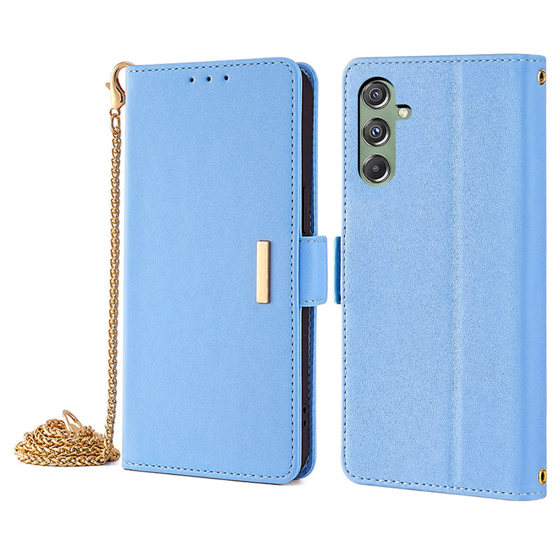 For Samsung Galaxy M34 5G / F34 5G Wallet Case RFID Blocking Leather Phone Cover with 2 Straps - Blue