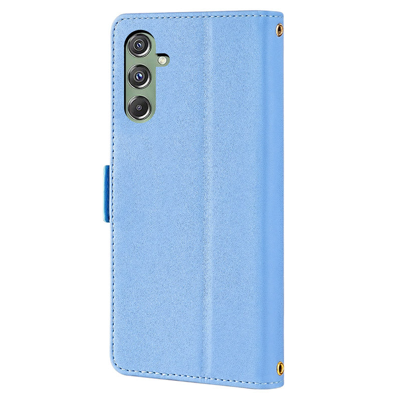 For Samsung Galaxy M34 5G / F34 5G Wallet Case RFID Blocking Leather Phone Cover with 2 Straps - Blue
