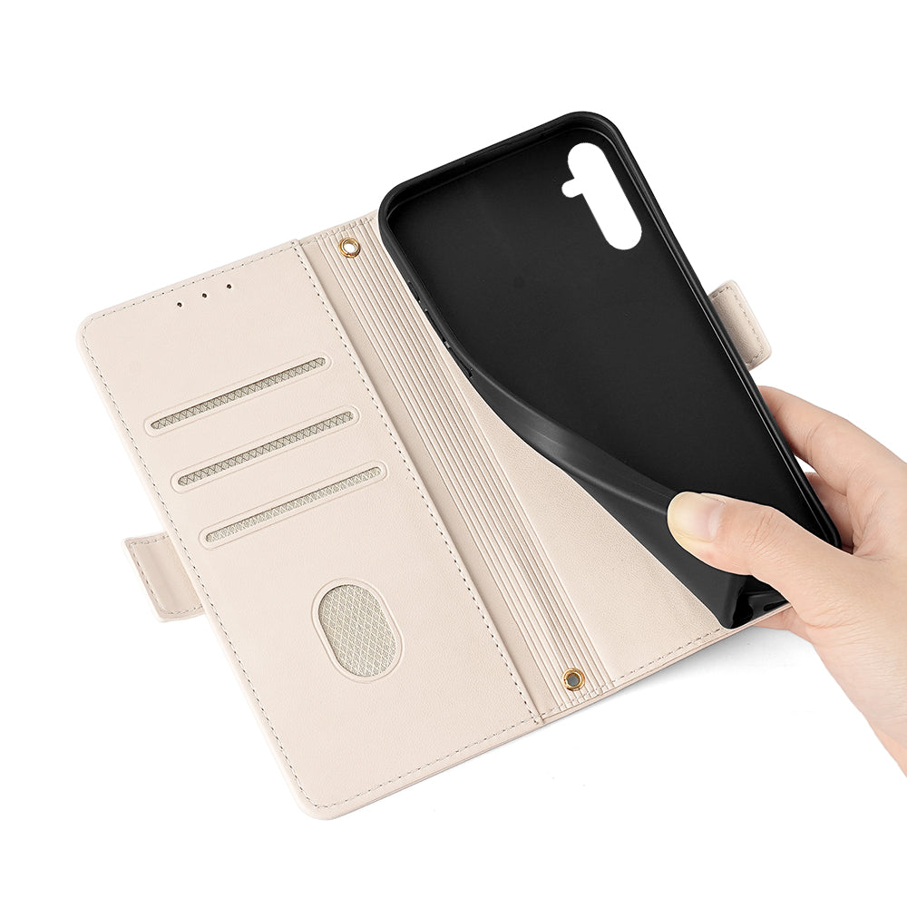 For Samsung Galaxy M34 5G / F34 5G Wallet Case RFID Blocking Leather Phone Cover with 2 Straps - White