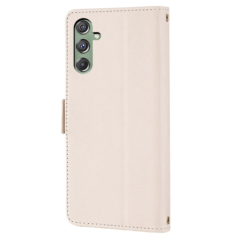 For Samsung Galaxy M34 5G / F34 5G Wallet Case RFID Blocking Leather Phone Cover with 2 Straps - White