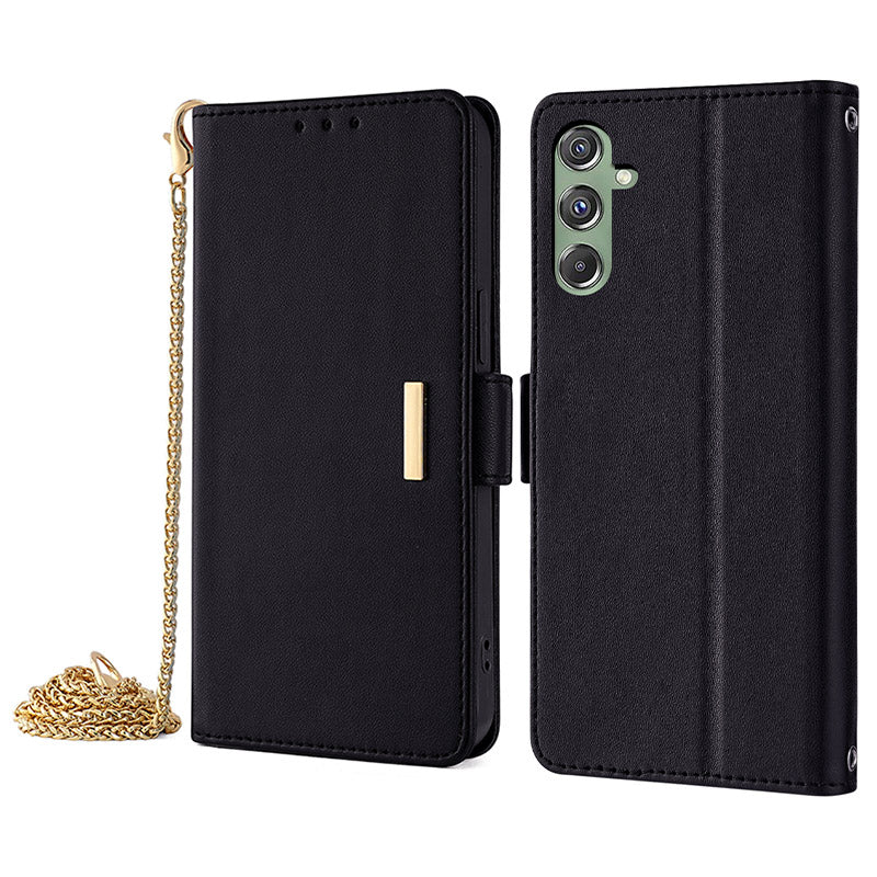For Samsung Galaxy M34 5G / F34 5G Wallet Case RFID Blocking Leather Phone Cover with 2 Straps - Black
