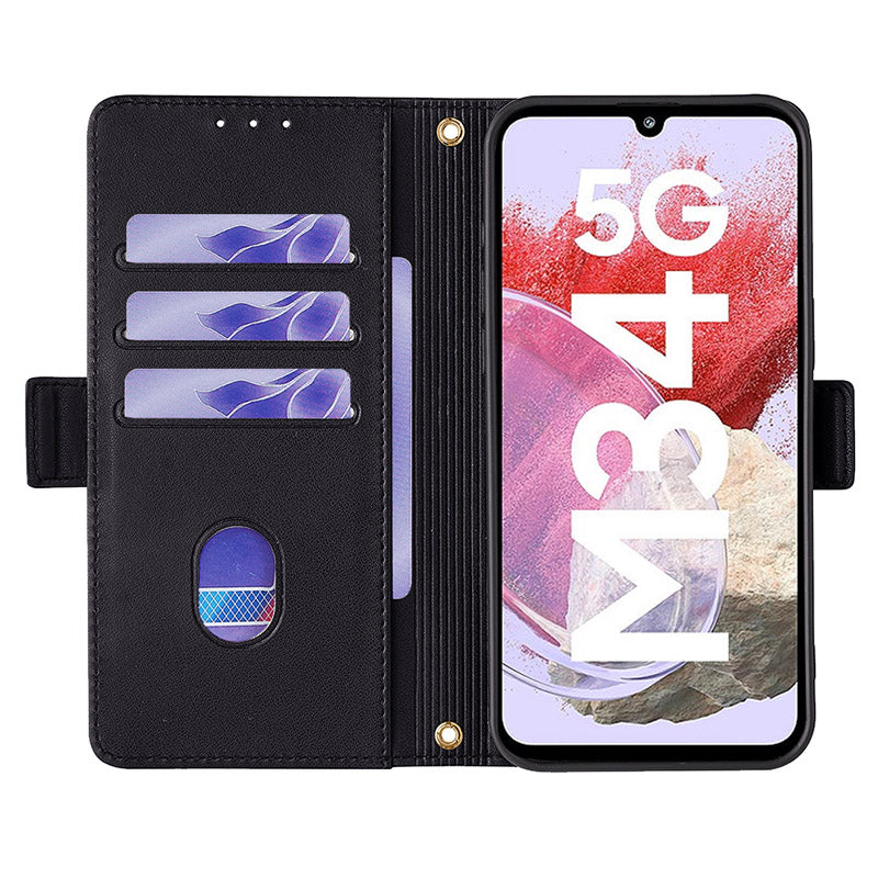 For Samsung Galaxy M34 5G / F34 5G Wallet Case RFID Blocking Leather Phone Cover with 2 Straps - Black