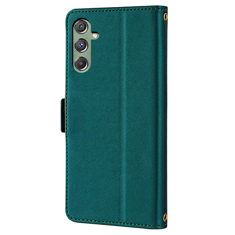 For Samsung Galaxy M34 5G / F34 5G Wallet Case RFID Blocking Leather Phone Cover with 2 Straps - Green