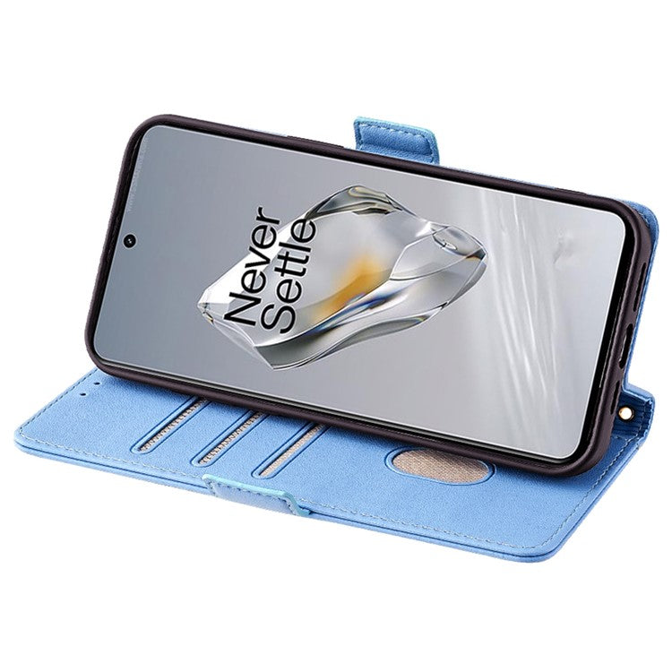 For OnePlus 12 5G Crossbody Case RFID Blocking Wallet PU Leather Magnetic Clasp Phone Cover - Blue