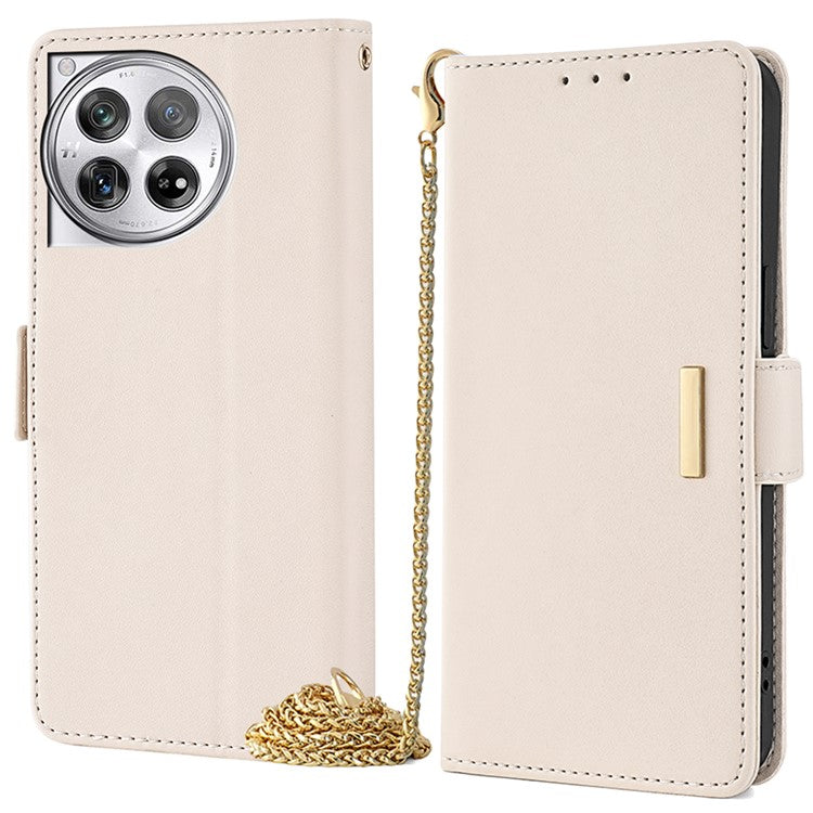 For OnePlus 12 5G Crossbody Case RFID Blocking Wallet PU Leather Magnetic Clasp Phone Cover - White