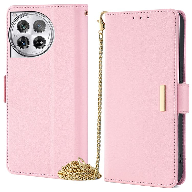 For OnePlus 12 5G Crossbody Case RFID Blocking Wallet PU Leather Magnetic Clasp Phone Cover - Pink