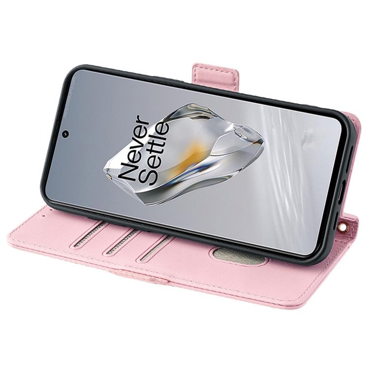 For OnePlus 12 5G Crossbody Case RFID Blocking Wallet PU Leather Magnetic Clasp Phone Cover - Pink