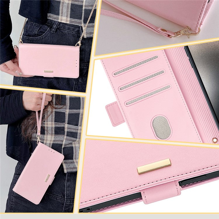 For OnePlus 12 5G Crossbody Case RFID Blocking Wallet PU Leather Magnetic Clasp Phone Cover - Pink