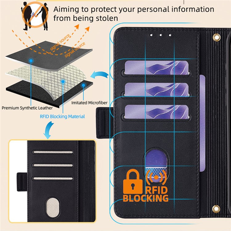 For OnePlus 12 5G Crossbody Case RFID Blocking Wallet PU Leather Magnetic Clasp Phone Cover - Black