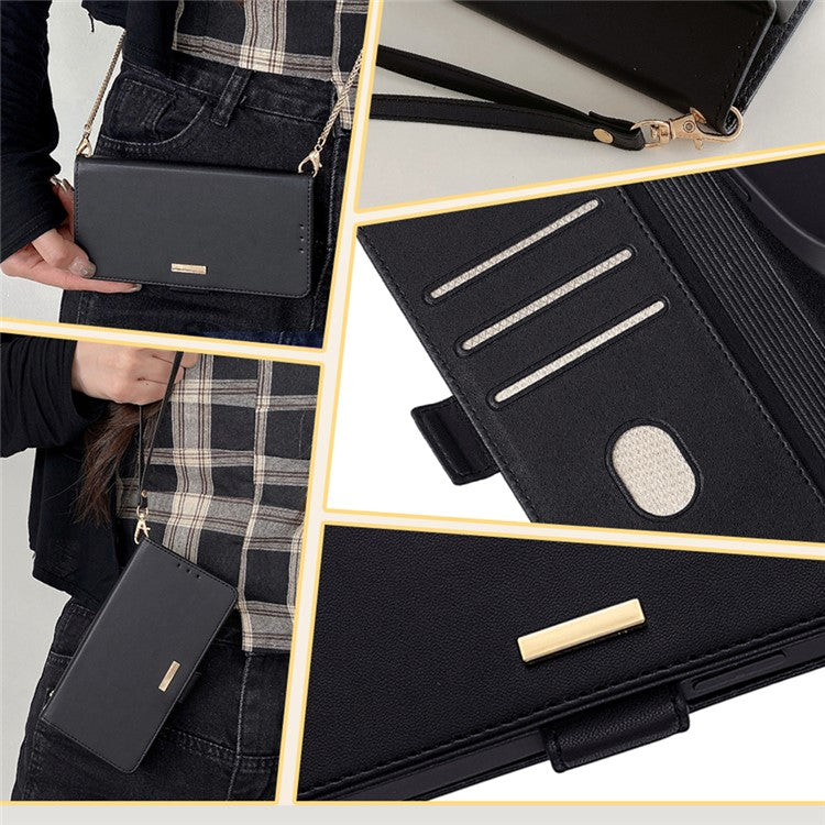 For OnePlus 12 5G Crossbody Case RFID Blocking Wallet PU Leather Magnetic Clasp Phone Cover - Black