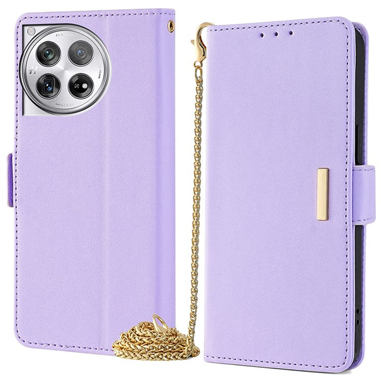 For OnePlus 12 5G Crossbody Case RFID Blocking Wallet PU Leather Magnetic Clasp Phone Cover - Purple
