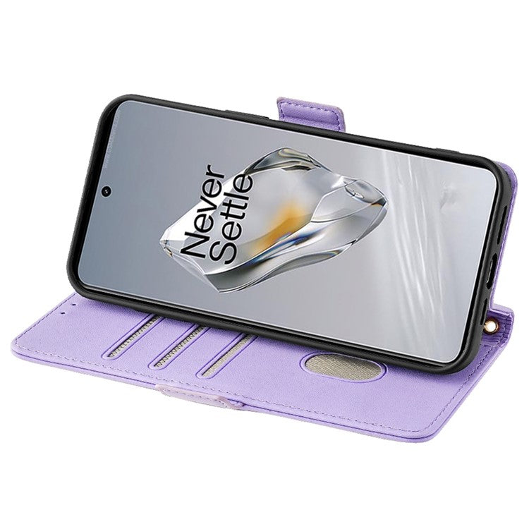 For OnePlus 12 5G Crossbody Case RFID Blocking Wallet PU Leather Magnetic Clasp Phone Cover - Purple