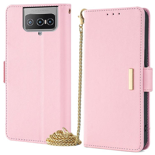 For Asus Zenfone 8 Flip ZS672KS Case RFID Blocking Wallet Phone Leather Cover with 2 Straps - Pink