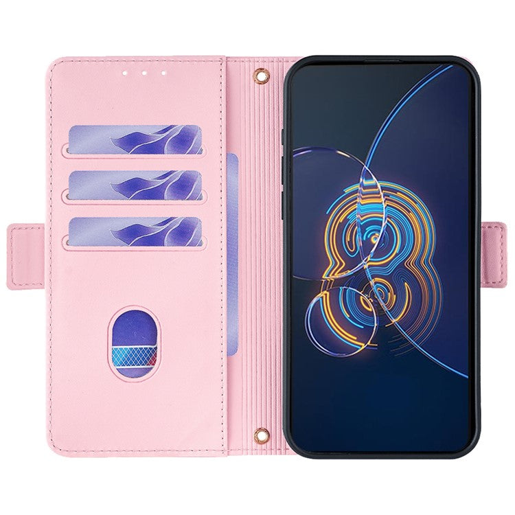 For Asus Zenfone 8 Flip ZS672KS Case RFID Blocking Wallet Phone Leather Cover with 2 Straps - Pink