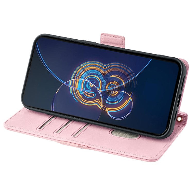 For Asus Zenfone 8 Flip ZS672KS Case RFID Blocking Wallet Phone Leather Cover with 2 Straps - Pink
