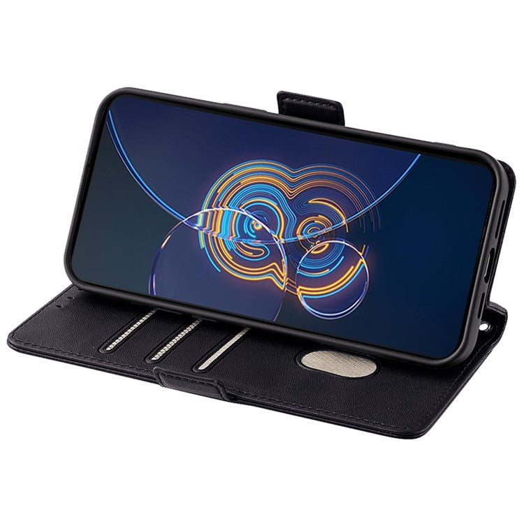 For Asus Zenfone 8 Flip ZS672KS Case RFID Blocking Wallet Phone Leather Cover with 2 Straps - Black