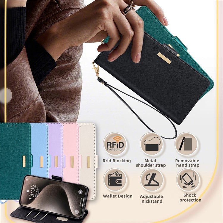 For Asus Zenfone 8 Flip ZS672KS Case RFID Blocking Wallet Phone Leather Cover with 2 Straps - Black