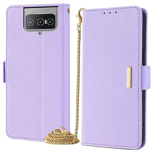 For Asus Zenfone 8 Flip ZS672KS Case RFID Blocking Wallet Phone Leather Cover with 2 Straps - Purple