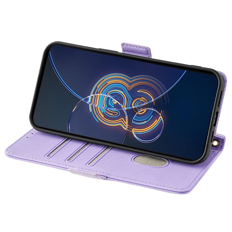 For Asus Zenfone 8 Flip ZS672KS Case RFID Blocking Wallet Phone Leather Cover with 2 Straps - Purple