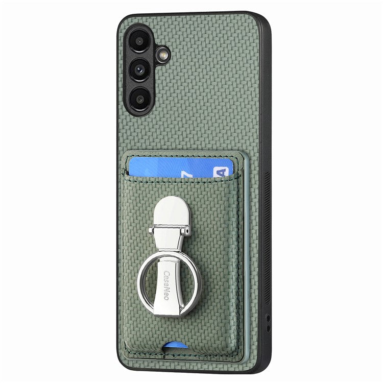 C1-9 for Samsung Galaxy A55 5G Case with Ring Kickstand Carbon FiberTexture Leather Back Cover - Green