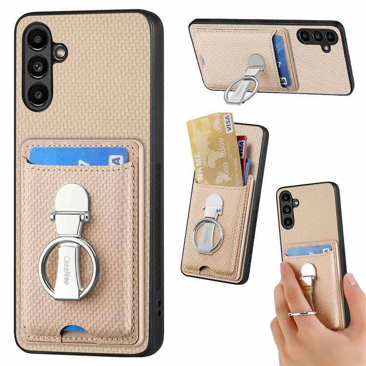 C1-9 for Samsung Galaxy A55 5G Case with Ring Kickstand Carbon FiberTexture Leather Back Cover - Beige