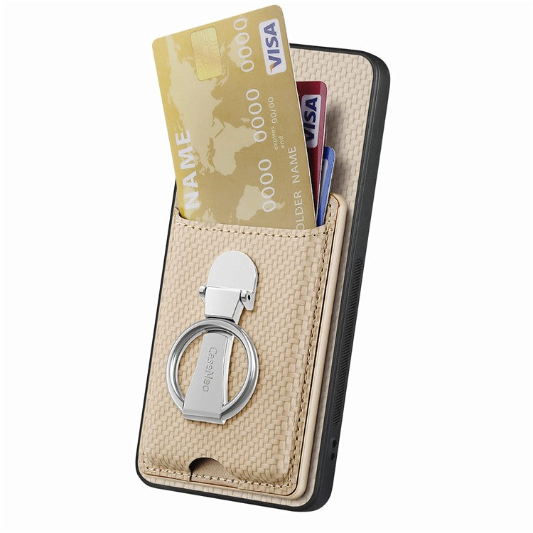 C1-9 for Samsung Galaxy A55 5G Case with Ring Kickstand Carbon FiberTexture Leather Back Cover - Beige