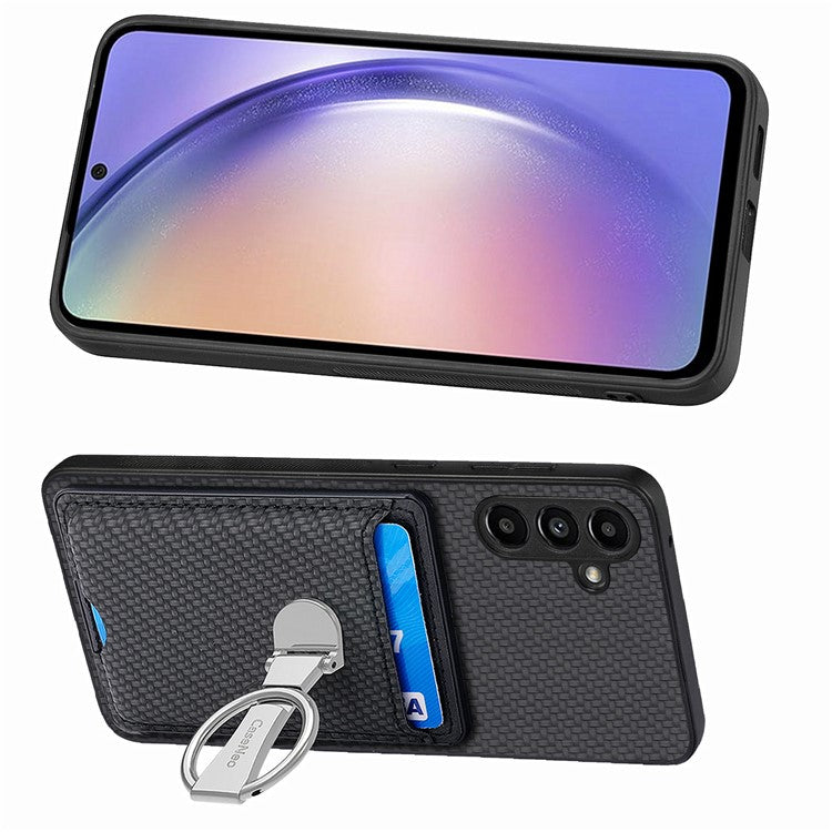 C1-9 for Samsung Galaxy A05s 4G Case PU Leather Coated PC+TPU Fingers Kickstand Phone Cover - Black