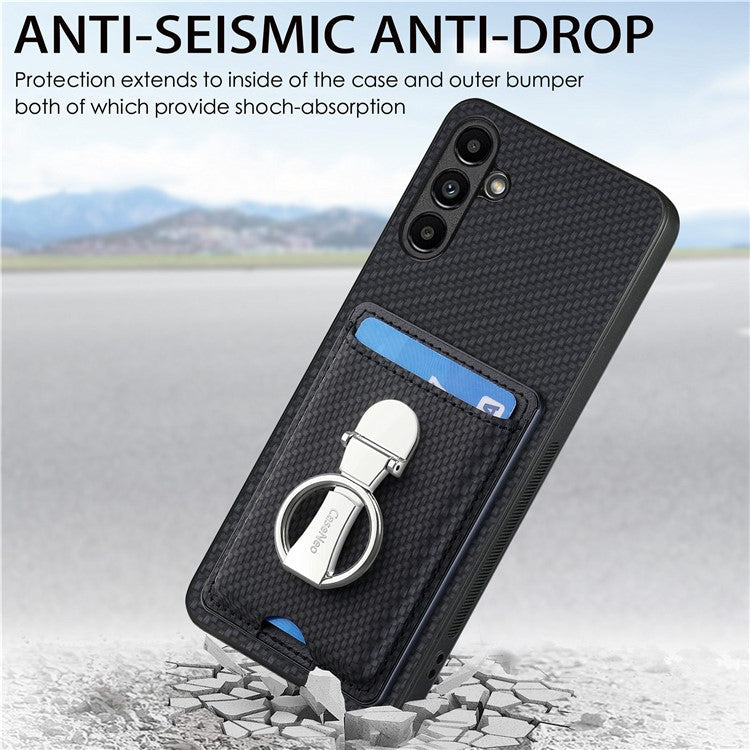 C1-9 for Samsung Galaxy A05s 4G Case PU Leather Coated PC+TPU Fingers Kickstand Phone Cover - Black