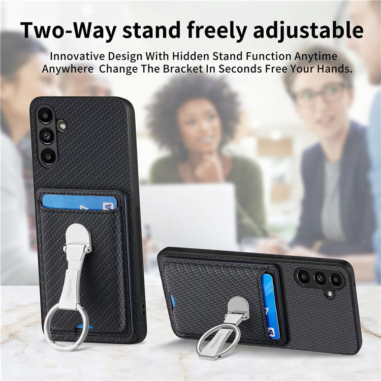 C1-9 for Samsung Galaxy A05s 4G Case PU Leather Coated PC+TPU Fingers Kickstand Phone Cover - Black