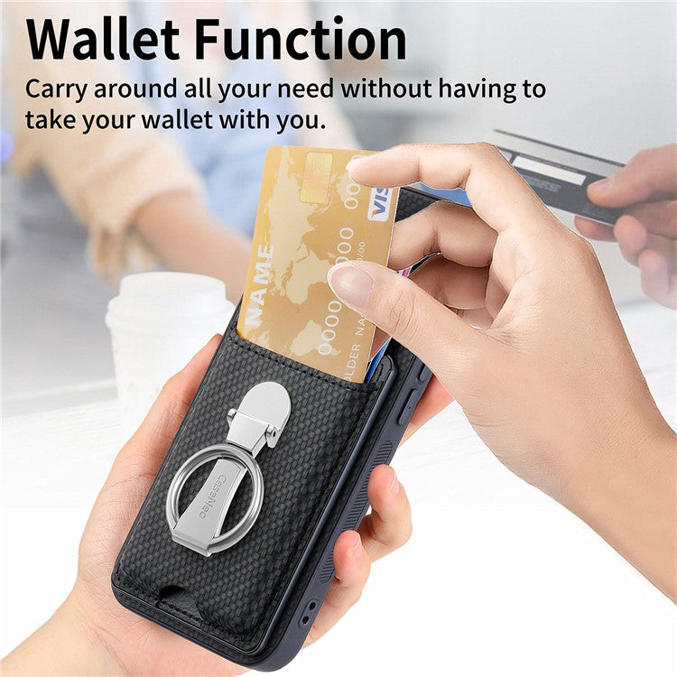 C1-9 for Samsung Galaxy A05s 4G Case PU Leather Coated PC+TPU Fingers Kickstand Phone Cover - Black