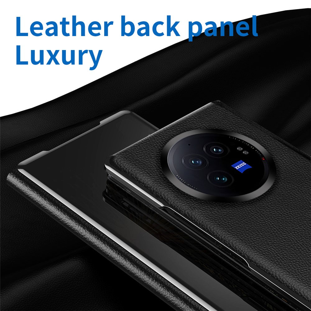 For vivo X Fold3 Leather Case Mirror Surface Electroplating Phone Cover with View Window - Silver