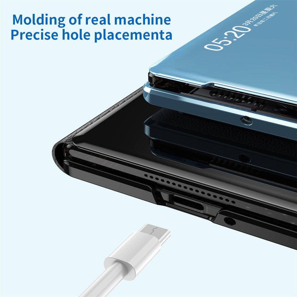 For vivo X Fold3 Leather Case Mirror Surface Electroplating Phone Cover with View Window - Silver