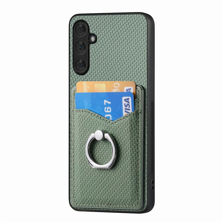 For Samsung Galaxy A34 5G Case with Card Holder Ring Kickstand PU Leather Coated PC+TPU Back Cover - Green