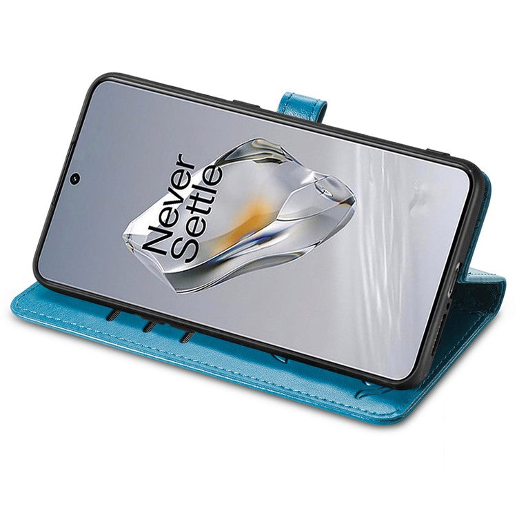 For OnePlus 12 5G Case Cute Cat Dog Imprinted PU Leather Flip Phone Cover - Blue