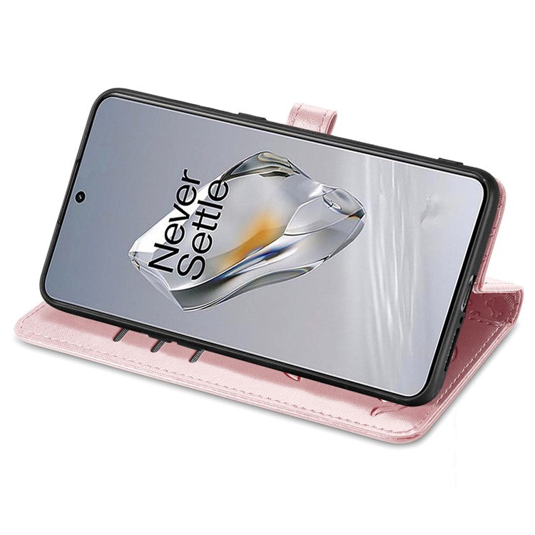 For OnePlus 12 5G Case Cute Cat Dog Imprinted PU Leather Flip Phone Cover - Rose Gold