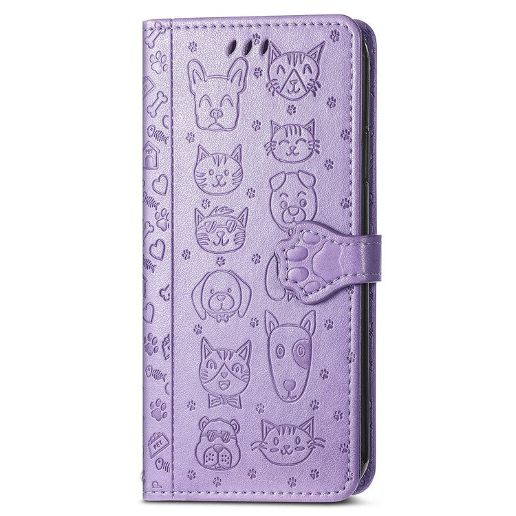For OnePlus 12 5G Case Cute Cat Dog Imprinted PU Leather Flip Phone Cover - Purple