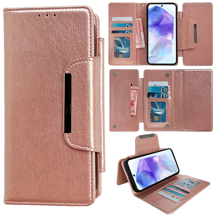 For Samsung Galaxy A55 5G Wallet Case Detachable 2-in-1 Design Flip Stand Phone Cover - Rose Gold
