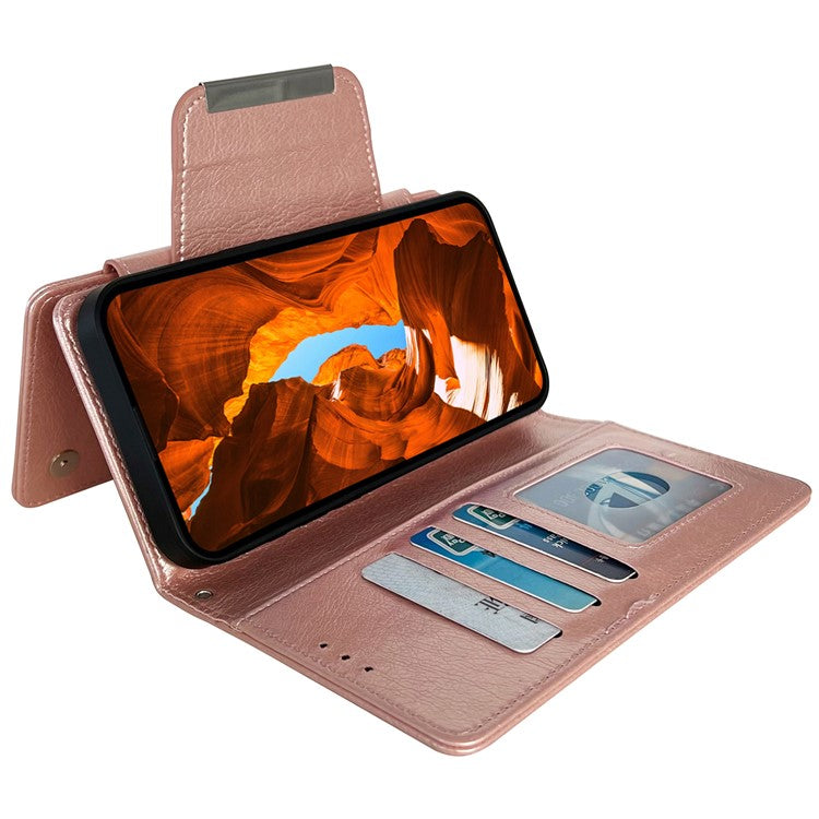 For Samsung Galaxy A55 5G Wallet Case Detachable 2-in-1 Design Flip Stand Phone Cover - Rose Gold