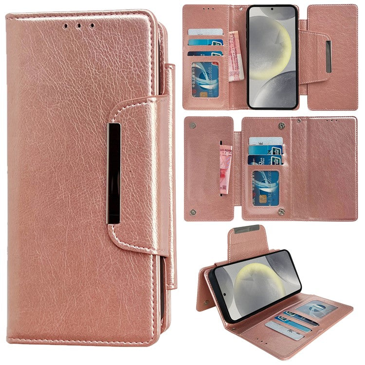 For Samsung Galaxy S23 Case Detachable PU Leather Multi Card Holder Phone Cover - Rose Gold