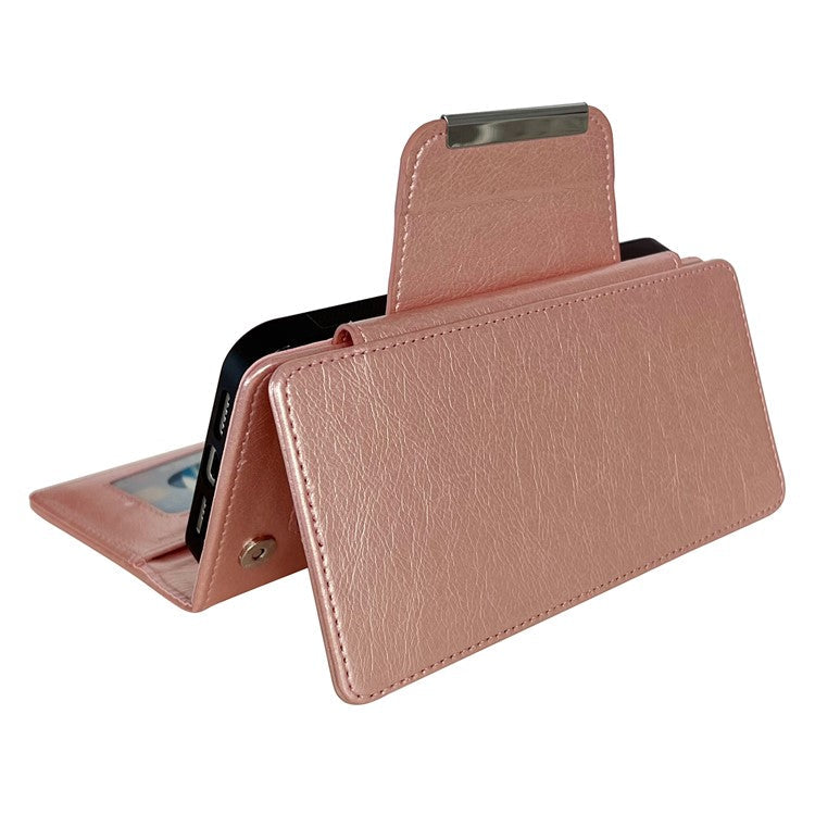 For Samsung Galaxy S23 Case Detachable PU Leather Multi Card Holder Phone Cover - Rose Gold